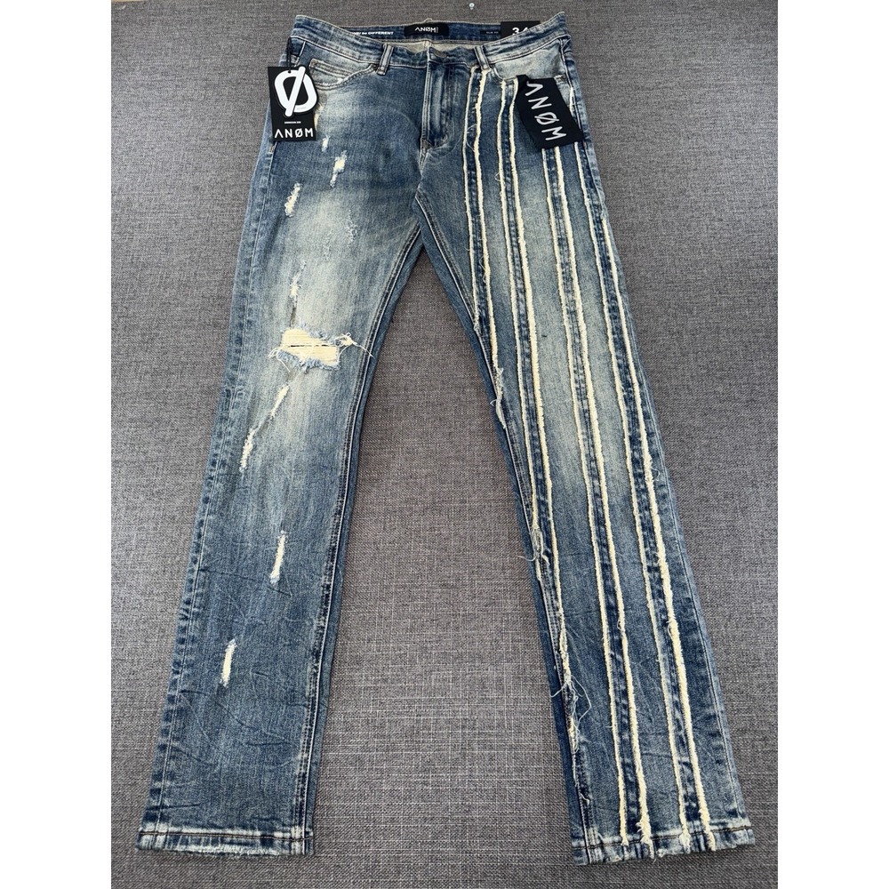 ANOM Dune Slim Fit Jeans Men's Size 34X32 Vintage Blue Distressed Stretch NWT
